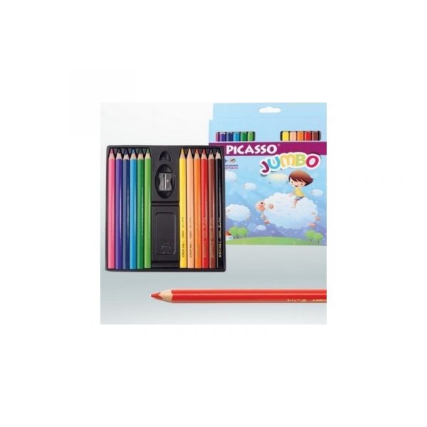 مداد رنگی 12 رنگ پیکاسو مدل jumbo به همراه تراش